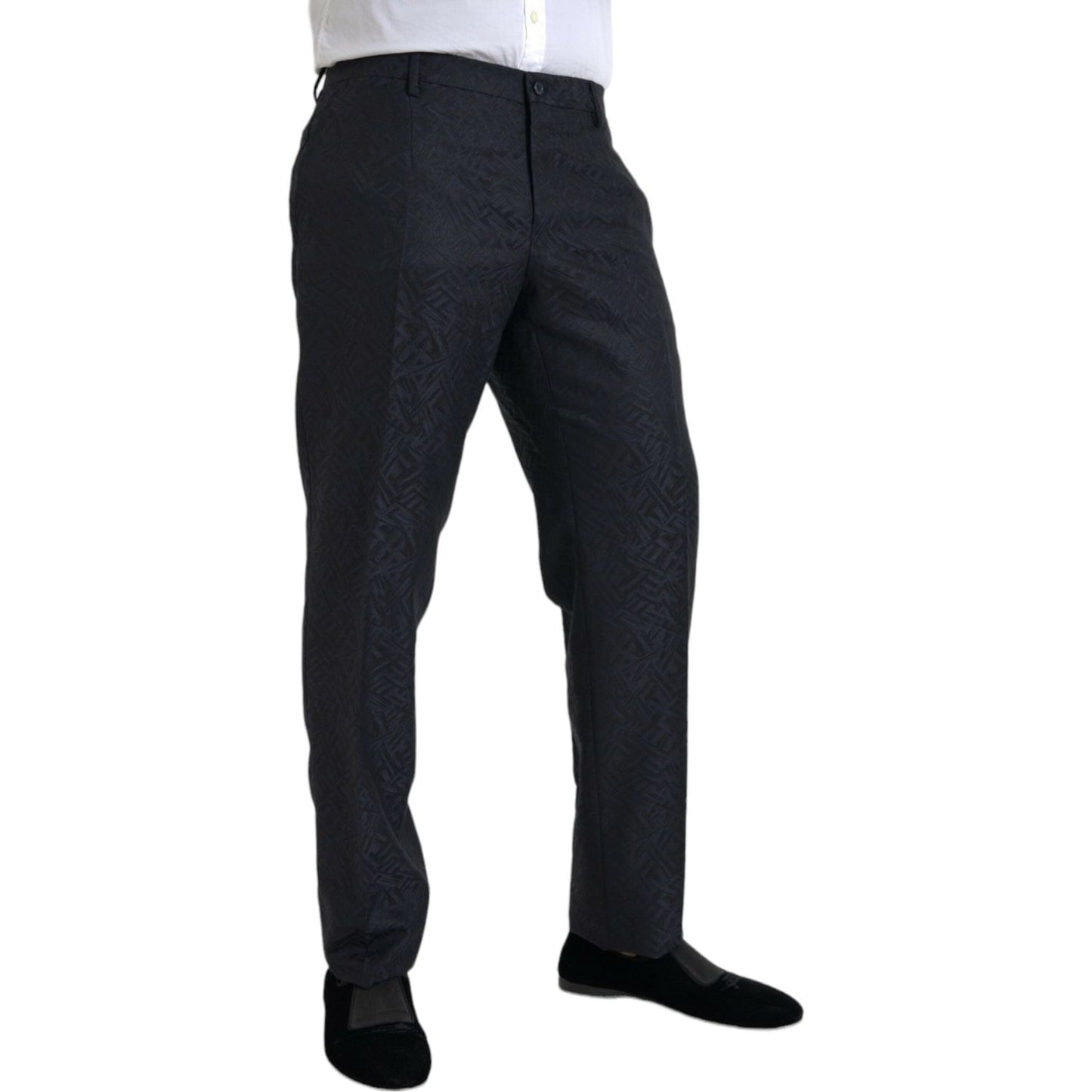 Dolce & Gabbana Blue Brocade Wool Skinny Men Dress Pants PAN75315-56