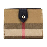 Burberry Luna Black Grained Leather House Check Canvas Coin Pouch Snap Wallet 55333