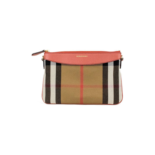 Burberry Peyton House Check Derby Cinnamon Red Grain Leather Pouch Crossbody Bag 47912