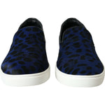 Dolce & Gabbana Blue Calfskin Hair Leopard Sneakers Shoes MV5637-40.5
