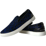 Dolce & Gabbana Blue Calfskin Hair Leopard Sneakers Shoes MV5637-40.5