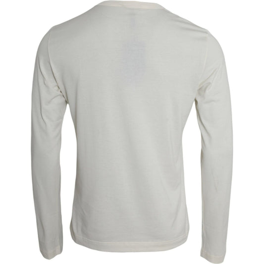 Dolce & Gabbana Off White Cotton Round Neck Pullover Sweater Dolce & Gabbana Gray