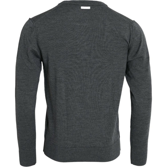 Dolce & Gabbana Dark Gray Wool Crew Neck Pullover Sweater Dolce & Gabbana Dark Slate Gray