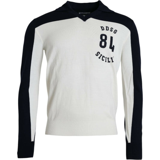 Dolce & Gabbana White Black SICILIA Henley Shirt Pullover Sweater Dolce & Gabbana Black