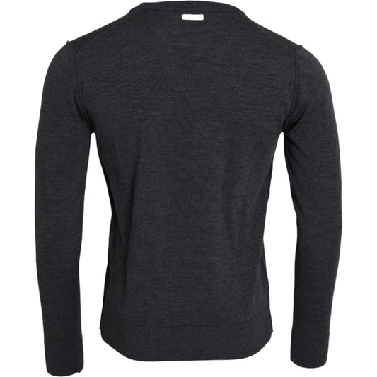 Dolce & Gabbana Dark Gray Wool Crew Neck Pullover Sweater Dolce & Gabbana Dark Slate Gray