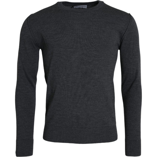 Dolce & Gabbana Dark Gray Wool Crew Neck Pullover Sweater Dolce & Gabbana Dark Slate Gray
