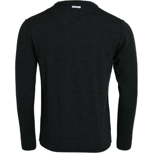 Dolce & Gabbana Dark Gray Wool Crew Neck Pullover Sweater Dolce & Gabbana Black