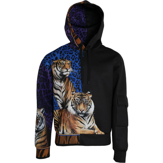 Dolce & Gabbana Multicolor Tiger Hooded Sweatshirt Sweater Dolce & Gabbana Black