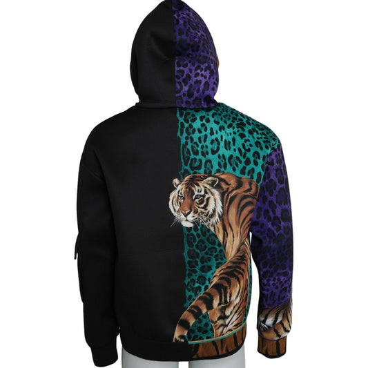 Dolce & Gabbana Multicolor Tiger Hooded Sweatshirt Sweater Dolce & Gabbana Black