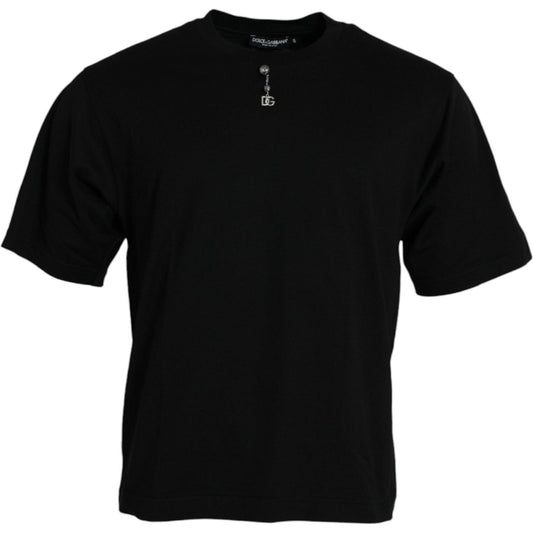 Dolce & Gabbana Black Embellished Cotton Crew Neck T-shirt