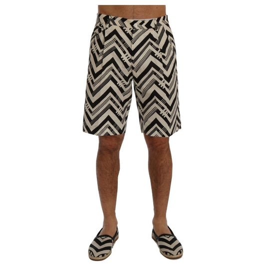 Dolce & Gabbana White Black Striped Cotton Linen Shorts SIG60408-8