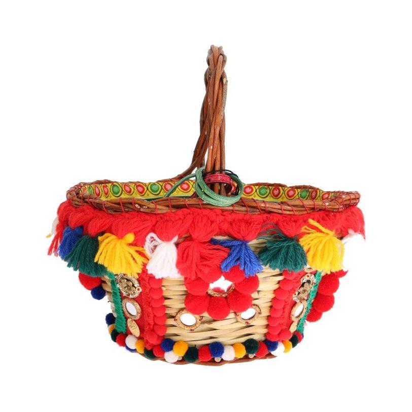 Dolce & Gabbana Multicolor AGNESE Straw Crystal Pom Pom Bag VAS1260