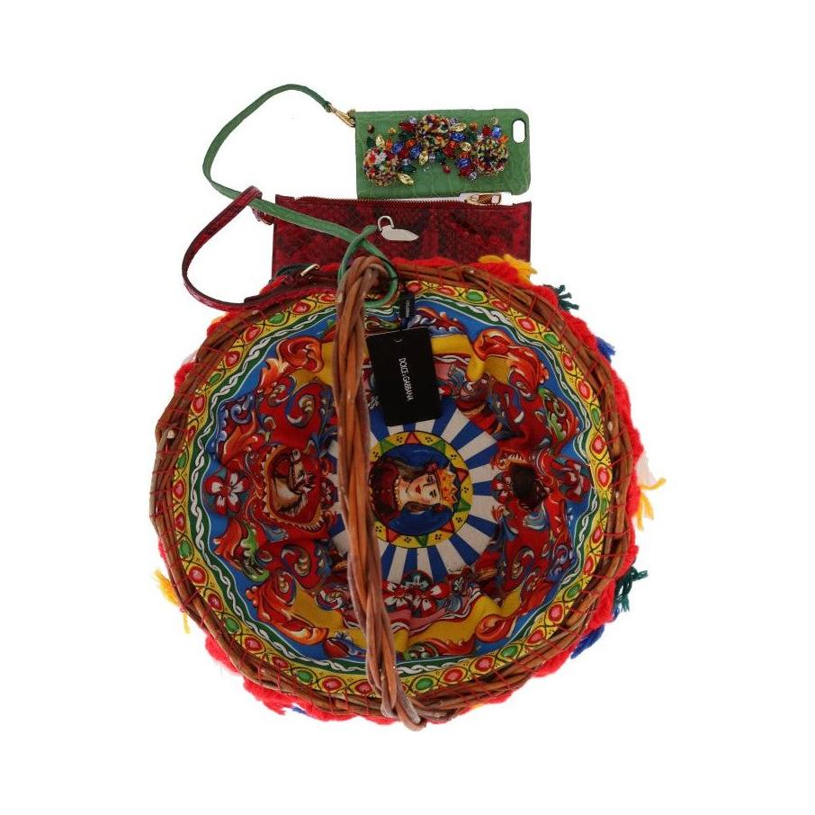 Dolce & Gabbana Multicolor AGNESE Straw Crystal Pom Pom Bag VAS1260