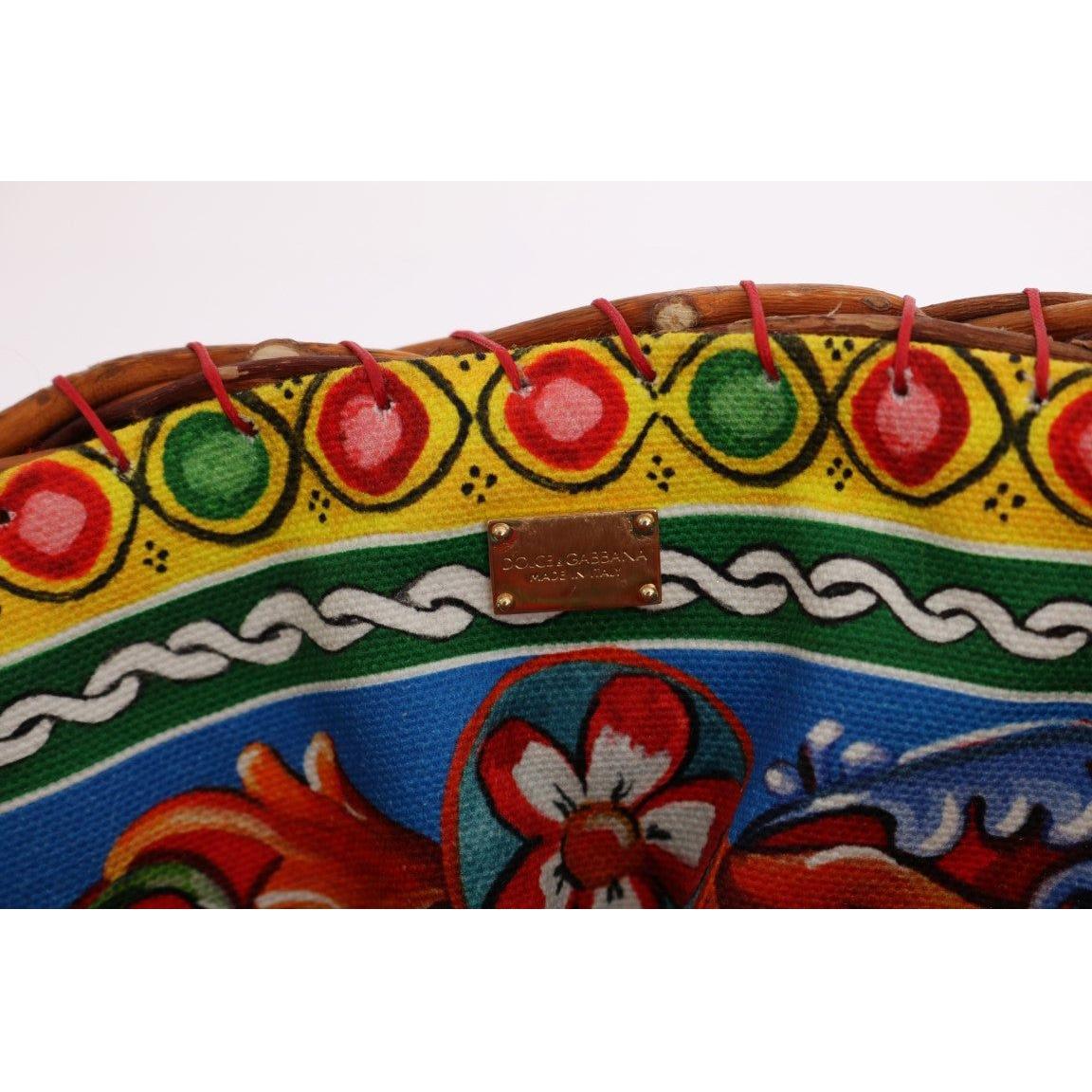 Dolce & Gabbana Multicolor AGNESE Straw Crystal Pom Pom Bag VAS1260