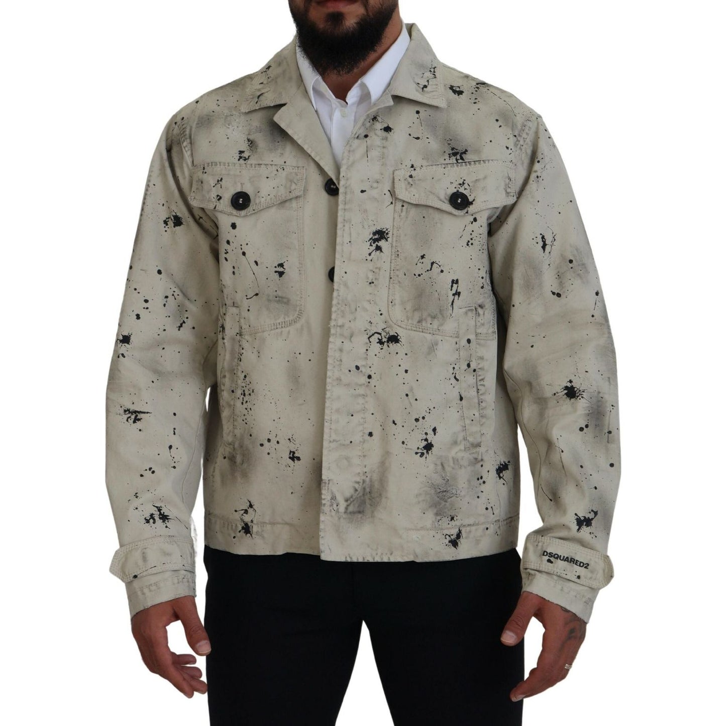 Dsquared² Off White Black Splash Print Casual Denim Jacket JKT3537-48