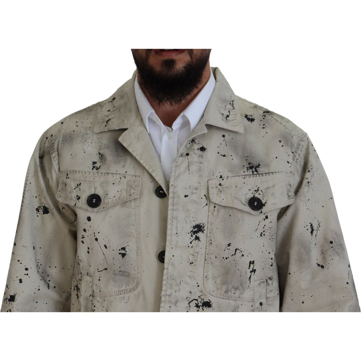 Dsquared² Off White Black Splash Print Casual Denim Jacket JKT3537-48