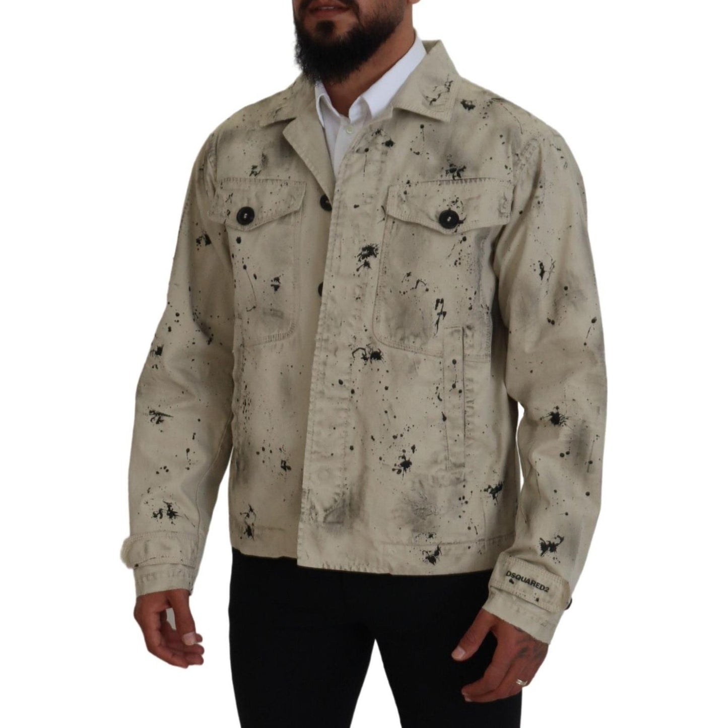 Dsquared² Off White Black Splash Print Casual Denim Jacket JKT3537-48
