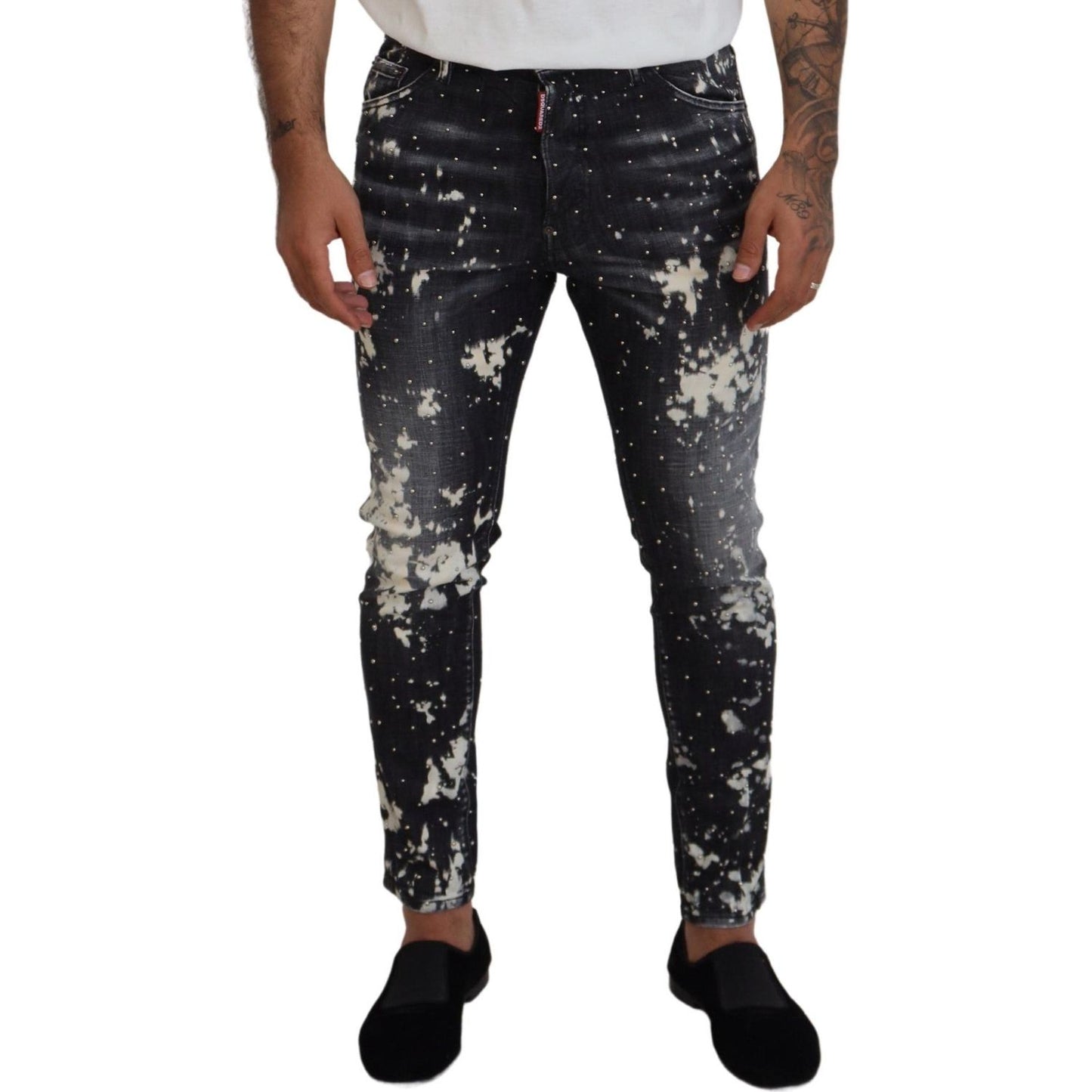 Dsquared² Gray Wash White Splash Print Skinny Denim Jeans PAN74367-48