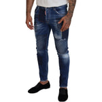 Dsquared² Blue Washed Patchwork Skinny Men Denim Jeans PAN74369-48