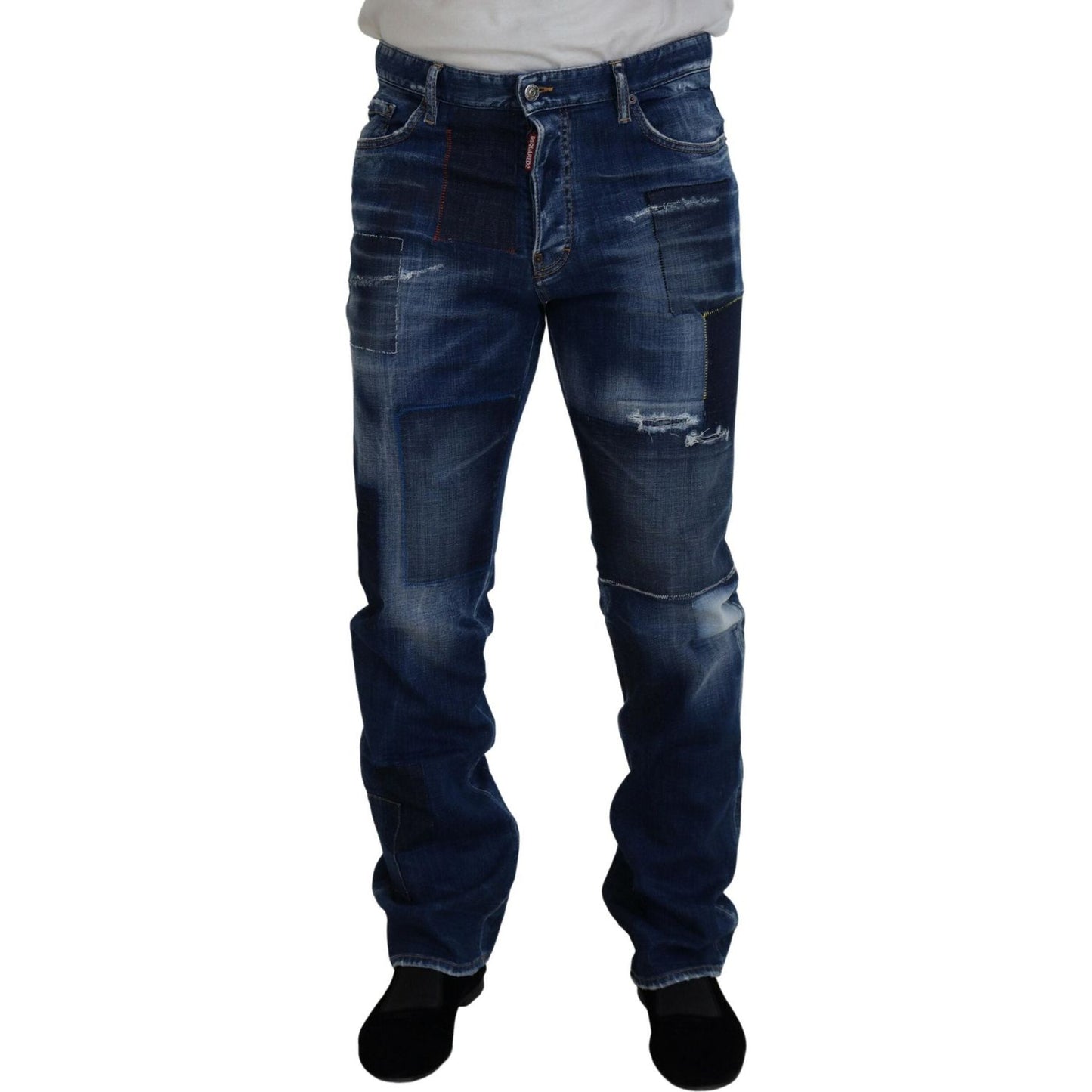 Dsquared² Blue Washed Patchwork Straight Fit Denim Jeans PAN74374-48