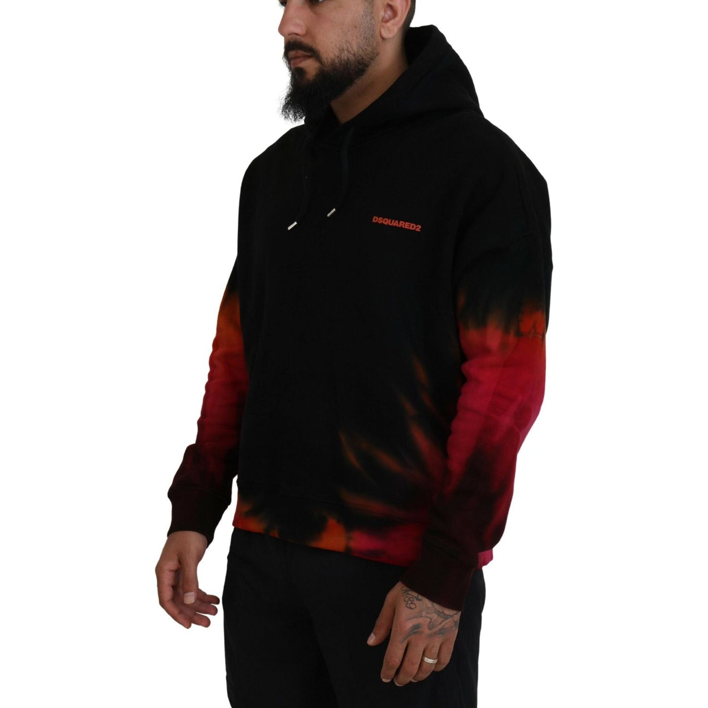 Dsquared² Black Red Cotton Hooded Tie Dye Pullover Sweater TSH83484-48