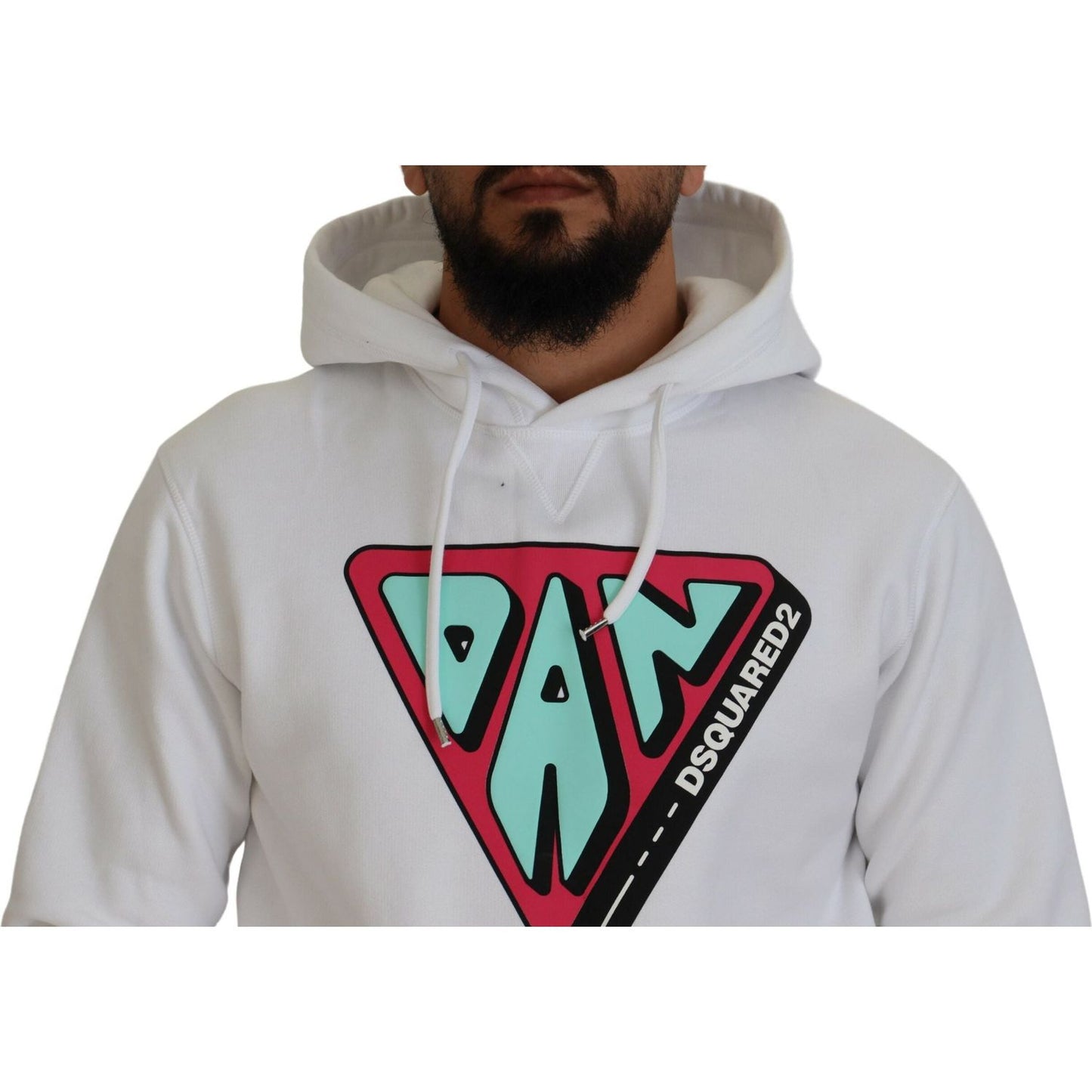 Dsquared² White Cotton Hooded Printed Pullover Sweater TSH83489-48