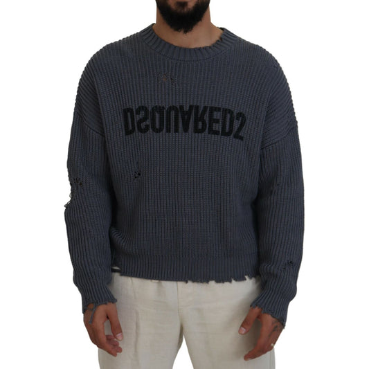 Dsquared² Gray Men Tattered Knitted Pullover Sweater TSH83547-48