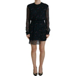 Dsquared² Black Floral Silk Long Sleeves Sheath Mini Dress DR28825-38