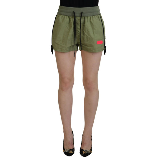Dsquared² Green Cotton Mid Waist Drawstring Tapered Shorts PAN74533-38