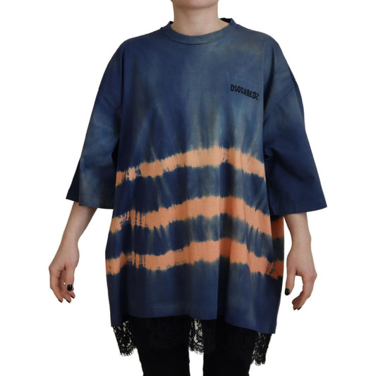 Dsquared² Blue Cotton Tie Dye Short Sleeves Lace T-shirt TSH83392-38
