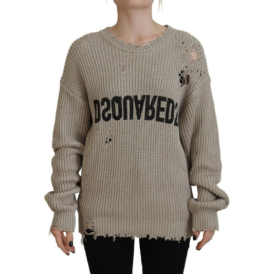 Dsquared² Beige Cotton Knitted Crewneck Pullover Sweater TSH83467-38