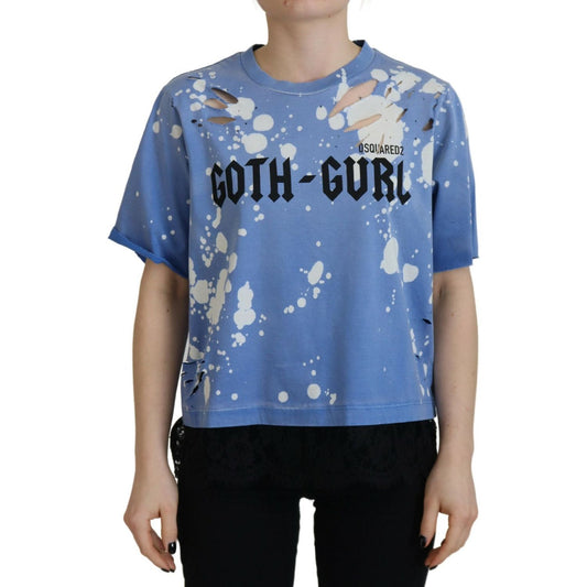Dsquared² Blue Goth Gurl Print Black Lace Cotton Tee T-shirt TSH83394-38