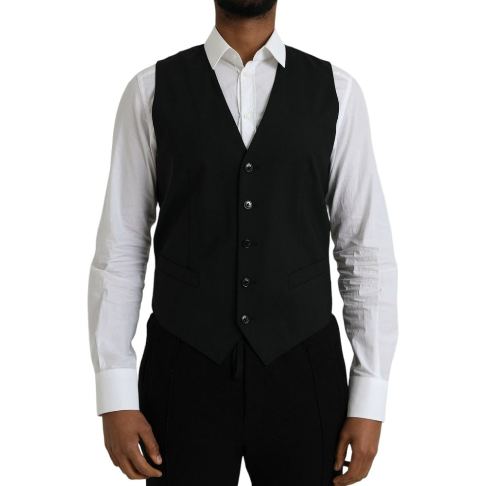 Dolce & Gabbana Black Wool Formal Dress Waistcoat Vest TSH86215-48
