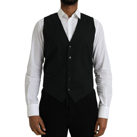 Dolce & Gabbana Black Wool Formal Dress Waistcoat Vest TSH86215-48