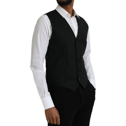 Dolce & Gabbana Black Wool Formal Dress Waistcoat Vest TSH86215-48