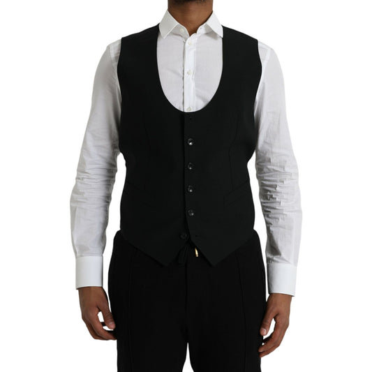 Dolce & Gabbana Black Wool Waistcoat Dress Formal Vest TSH851979-50