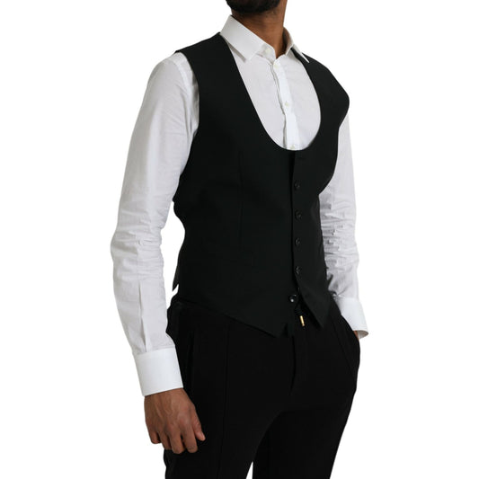 Dolce & Gabbana Black Wool Waistcoat Dress Formal Vest TSH851979-50