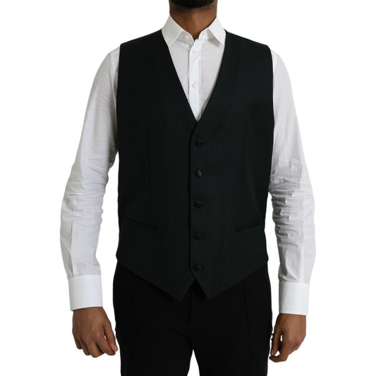 Dolce & Gabbana Black Wool Waistcoat Dress Formal Vest TSH851981-54