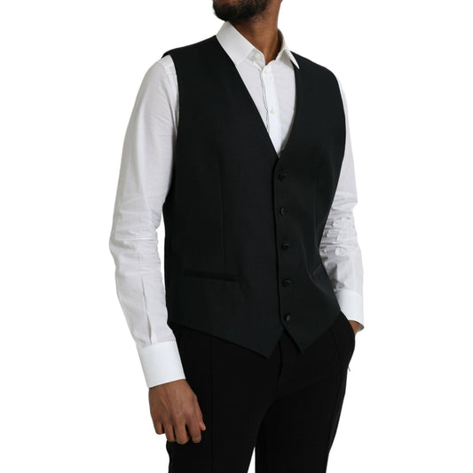Dolce & Gabbana Black Wool Waistcoat Dress Formal Vest TSH851981-54