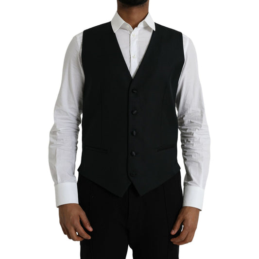 Dolce & Gabbana Black Wool Waistcoat Dress Formal Vest TSH851982-52