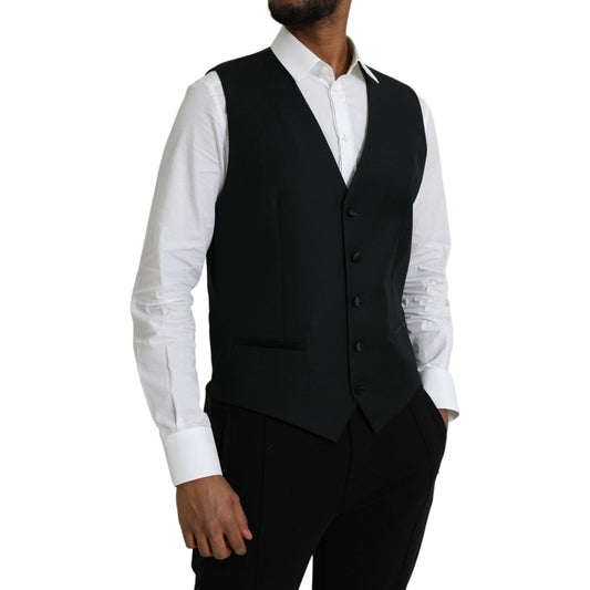 Dolce & Gabbana Black Wool Waistcoat Dress Formal Vest TSH851982-52
