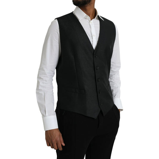 Dolce & Gabbana Black Wool Waistcoat Dress Formal Vest TSH851984-54