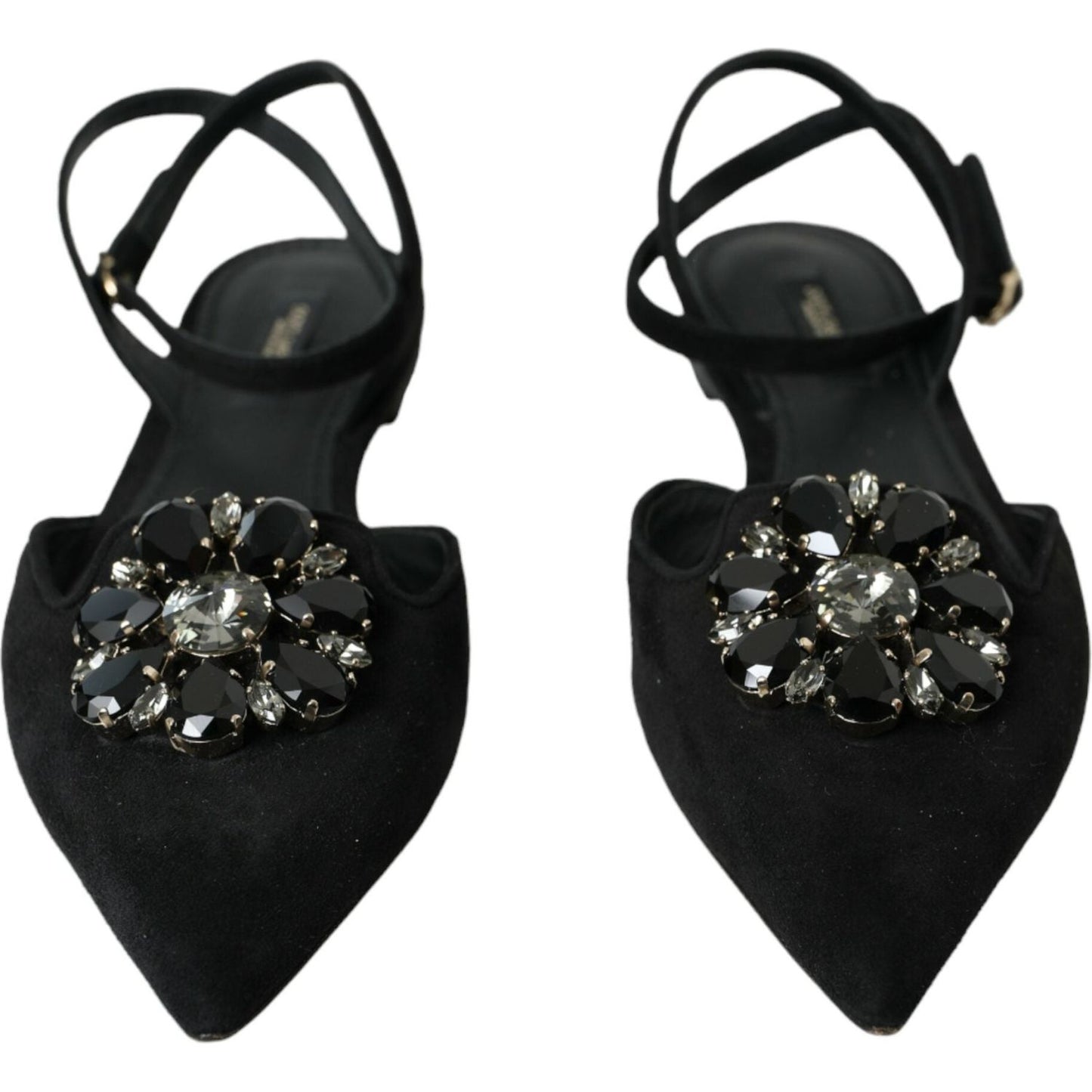 Dolce & Gabbana Black Leather Crystal Slingback Sandals Shoes LA10688-38