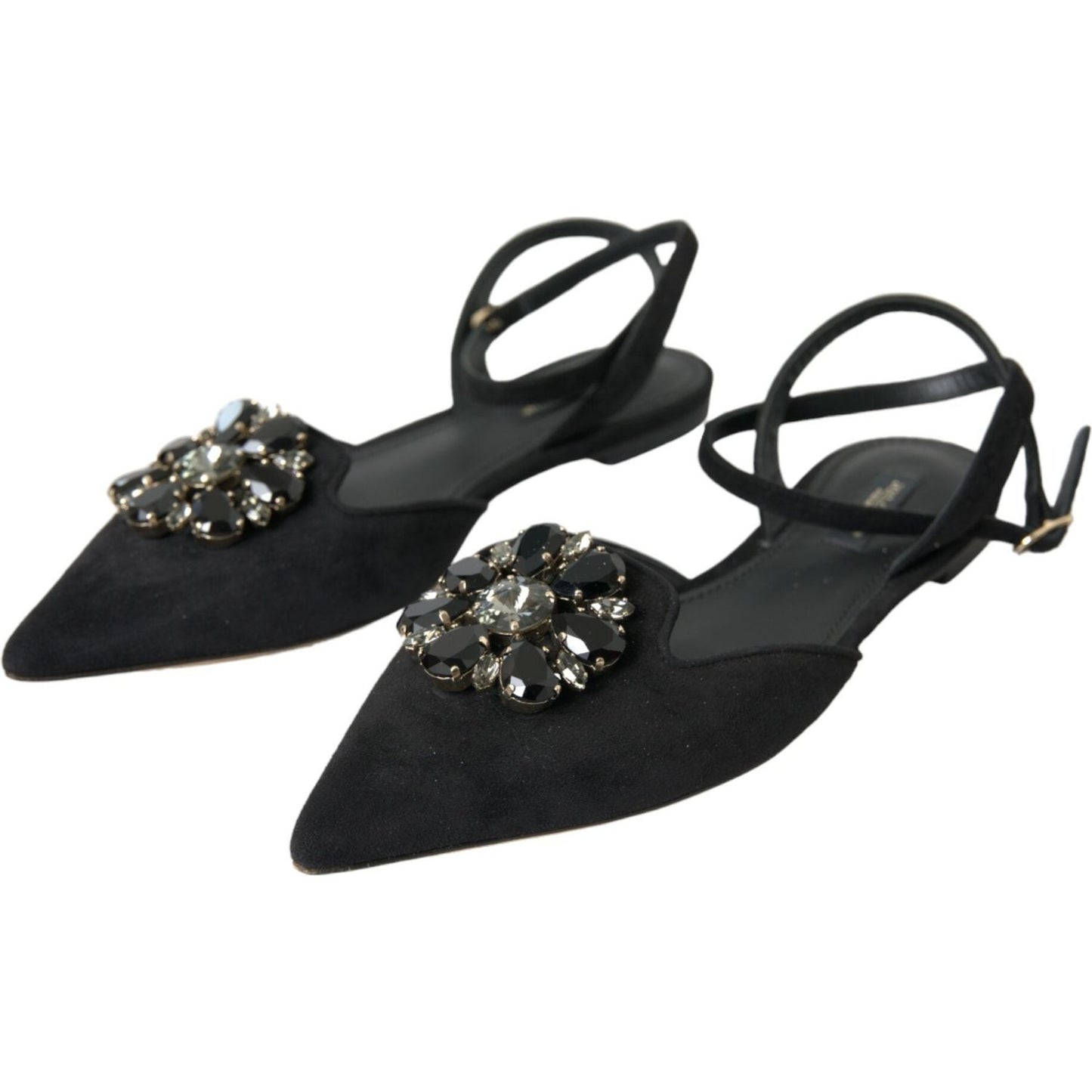 Dolce & Gabbana Black Leather Crystal Slingback Sandals Shoes LA10688-38