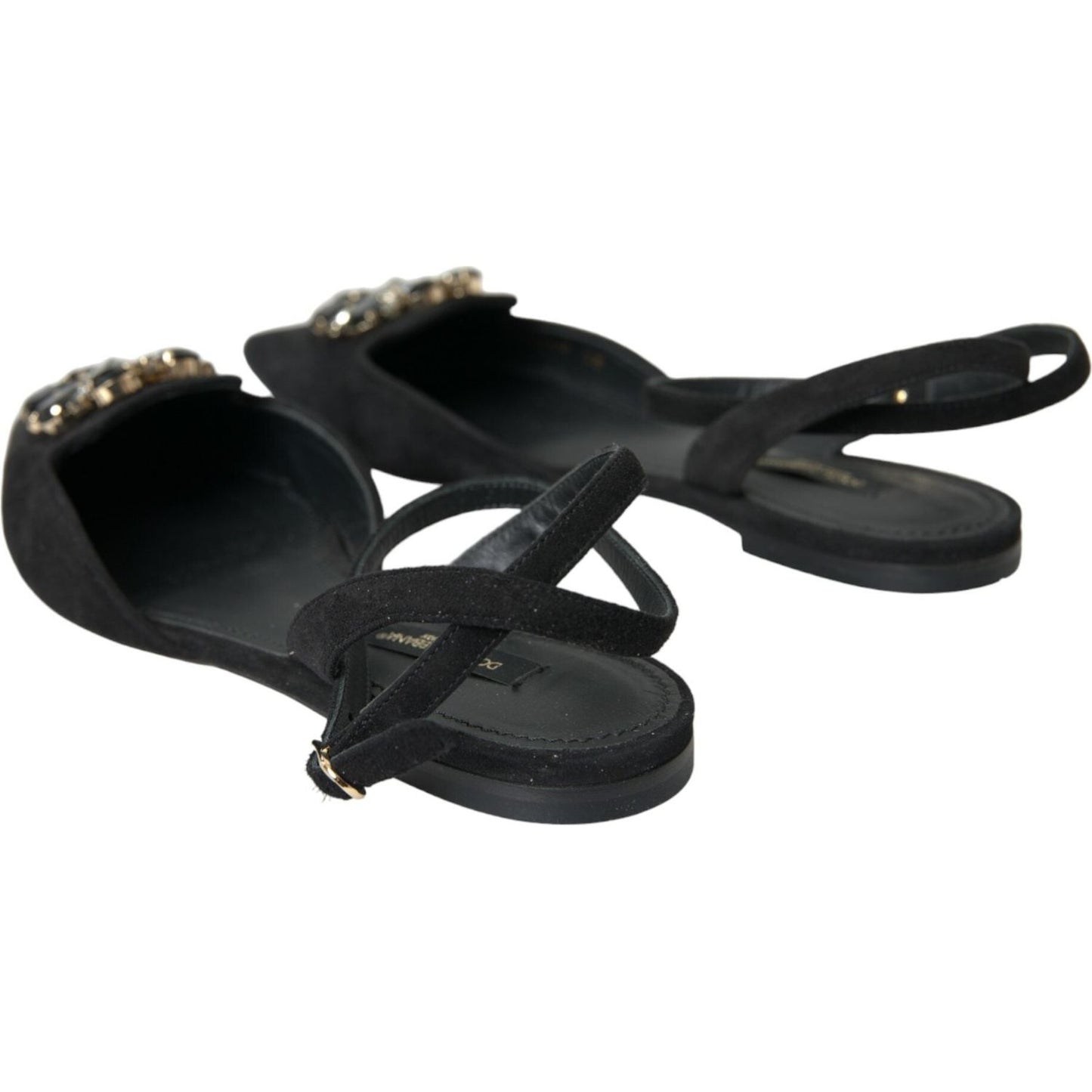 Dolce & Gabbana Black Leather Crystal Slingback Sandals Shoes LA10688-38