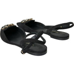 Dolce & Gabbana Black Leather Crystal Slingback Sandals Shoes LA10688-38