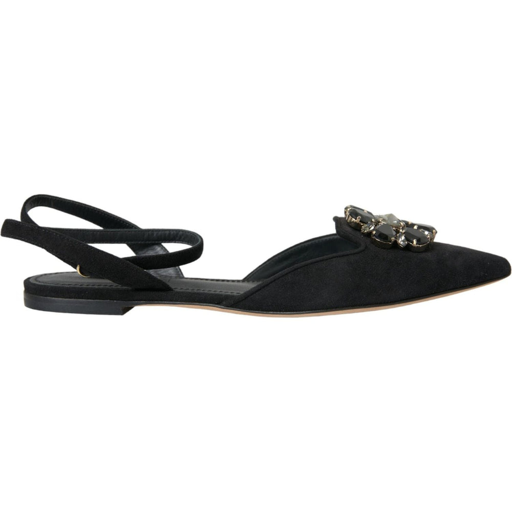 Dolce & Gabbana Black Leather Crystal Slingback Sandals Shoes LA10688-38