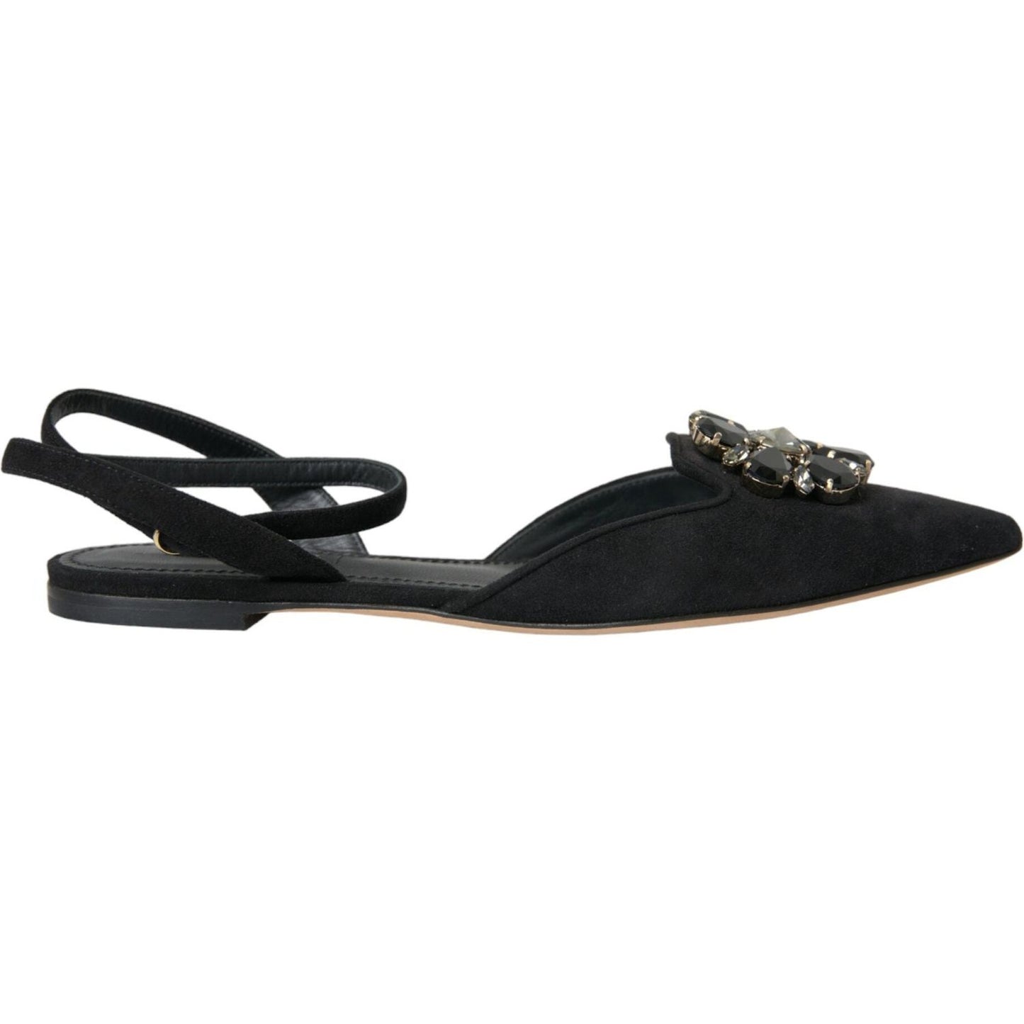 Dolce & Gabbana Black Leather Crystal Slingback Sandals Shoes LA10688-38