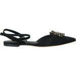 Dolce & Gabbana Black Leather Crystal Slingback Sandals Shoes LA10688-38