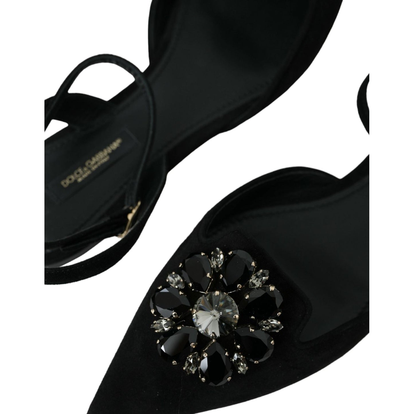 Dolce & Gabbana Black Leather Crystal Slingback Sandals Shoes LA10688-38